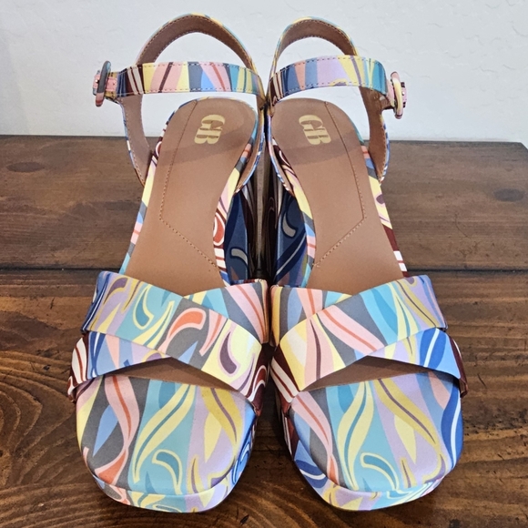 Gianni B Pastel Rainbow Retro/Contemporary Heels Blue/Yellow/Green  Sz 9.5M NWOB - Picture 2 of 7